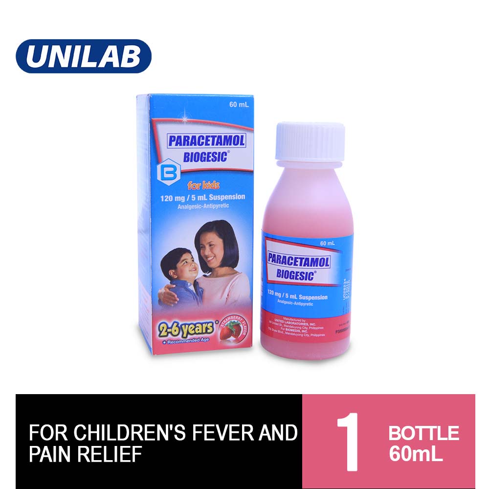 Biogesic for Kids 120mg Strawberry Suspension 60mL For Children's Fever