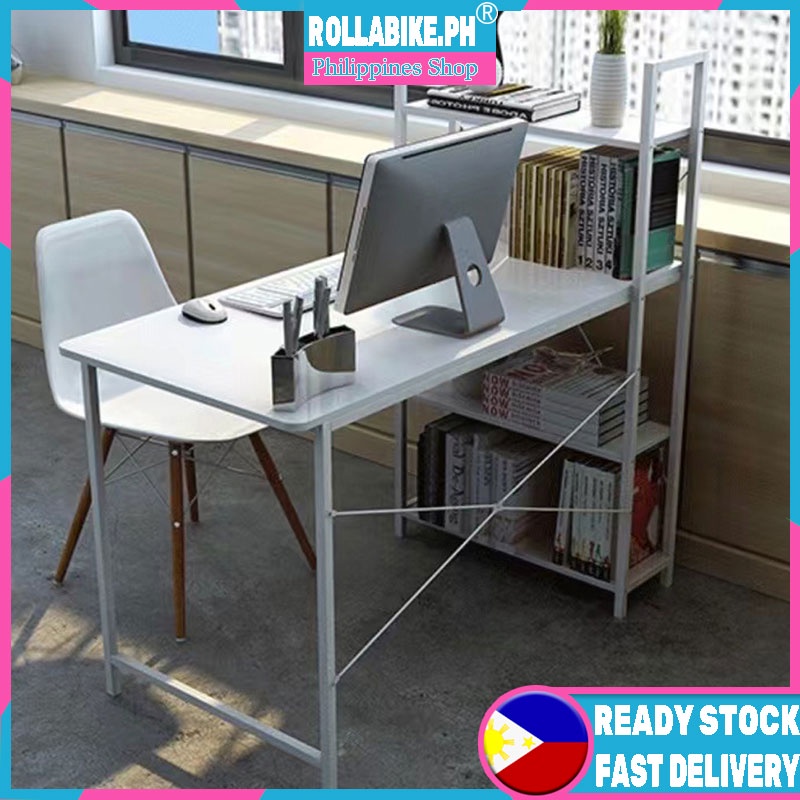 COD 120CM Study Table with Book Shelf Left&Right Desktop Table Computer ...