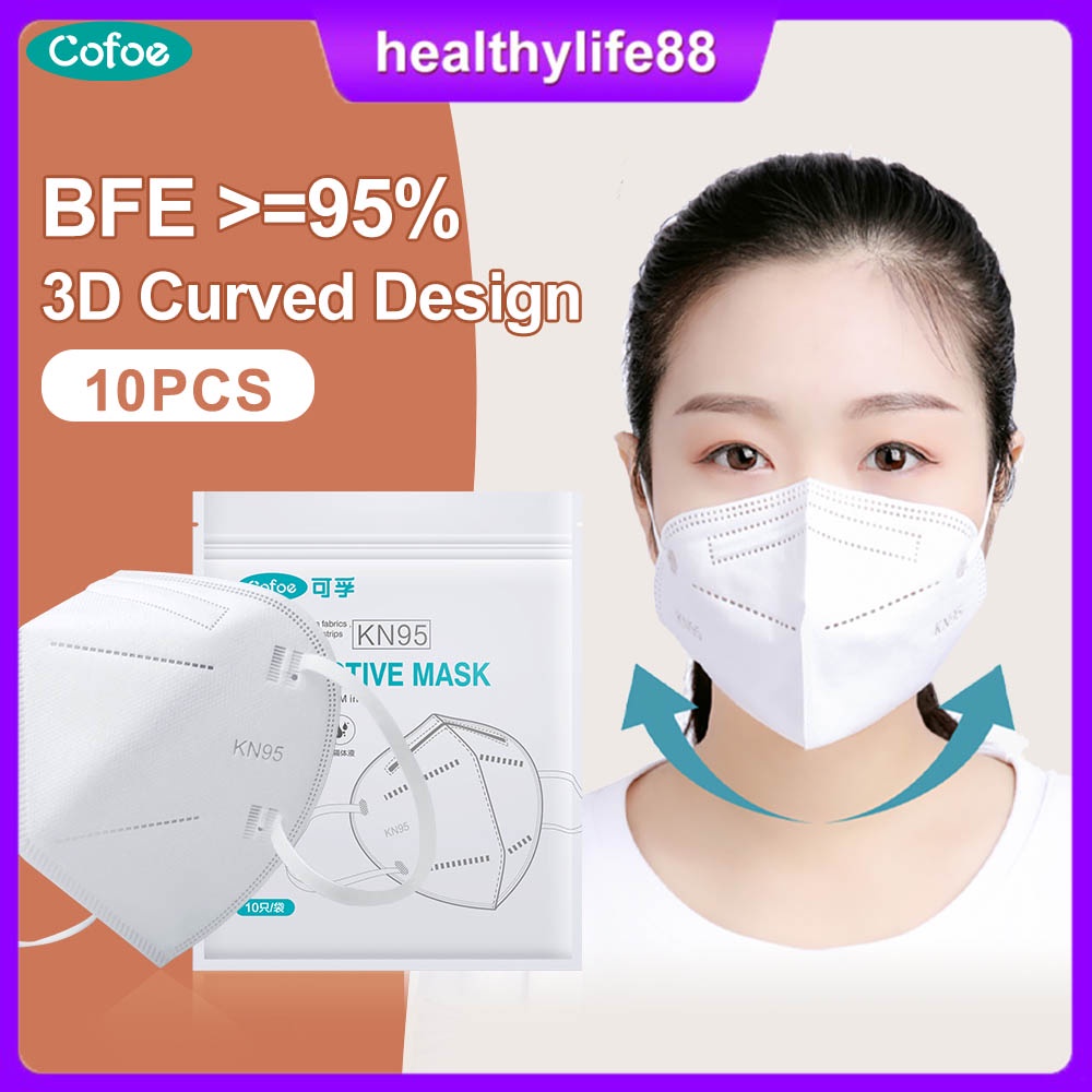 Cofoe KN95 Mask 5D Disposable Facemask 4PLY White for Adult Makapal