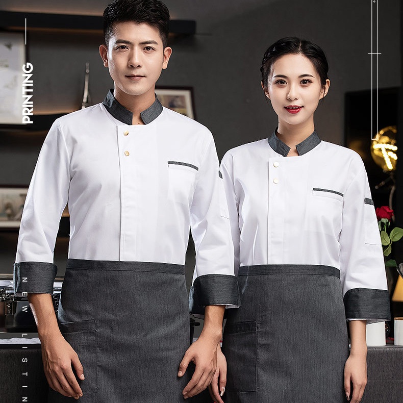 Chef Uniform Men and Women Long Sleeve Restaurant Kitchen Clothes Cake ...