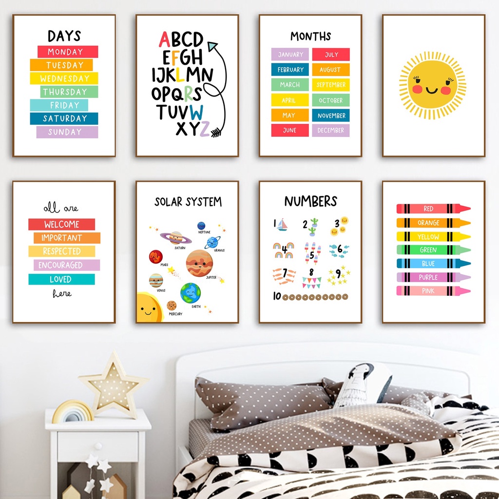 Educational Posters Alphanumeric Shapes Color Nursery Wall Art Nordic Posters Prints Wall