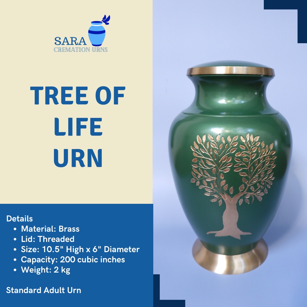 [saraurnsph] Tree of Life Brass Urn Cremation Urn Jar Green Urn Metal