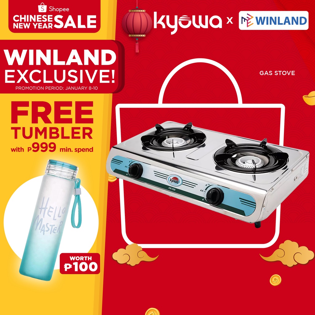 KYOWA by Winland Stainless Steel Double Burner Gas Stove with Cast Iron