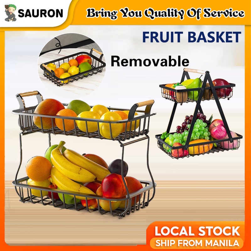 2-Tier Fruit Basket for Table Display Fruits Stand Detachable ...