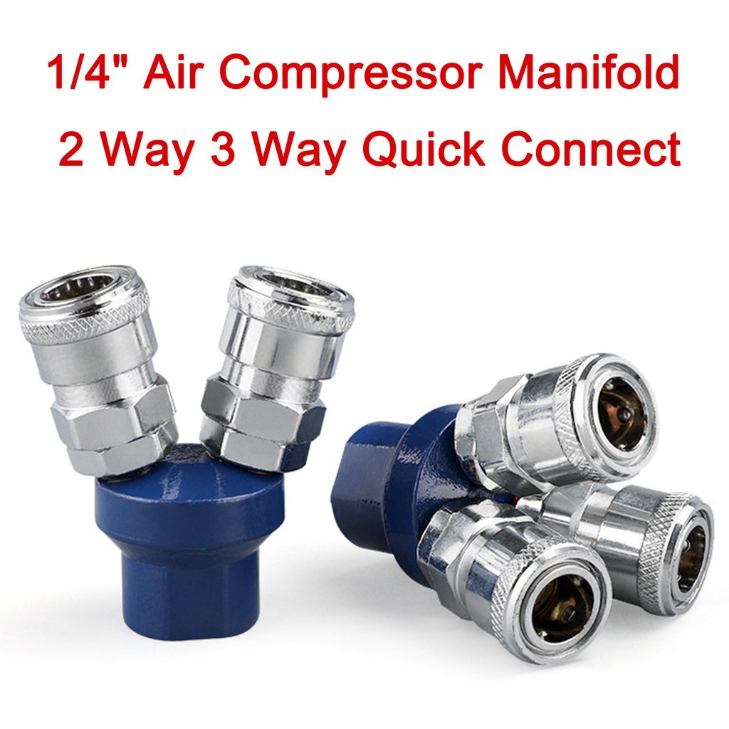 1/4" Air Compressor Manifold 2 Way 3 Way Quick Connect Multi Hose