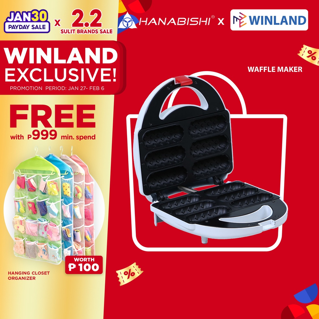HANABISHI by Winland Sandwich Maker HSM50H 6 piece Hotdog Waffle Maker