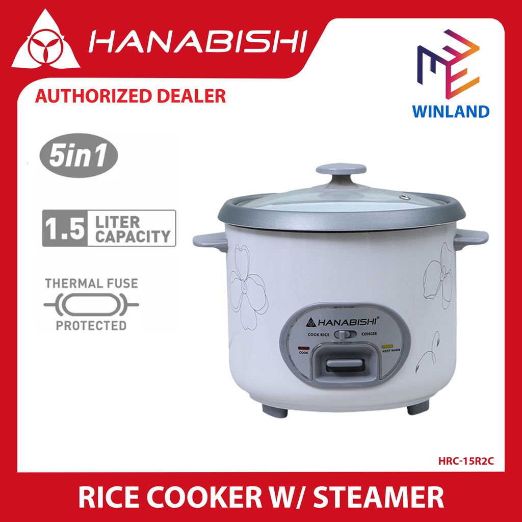 HANABISHI by Winland Rice Cooker 1.5L serves 45 cups Glass Cover w