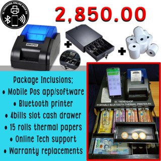 Bluetooth Thermal Receipt Printer with Electric Metal Cash Drawer and Thermal receipt papers