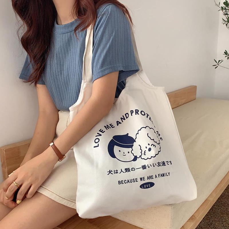 Japanese Canvas Tote Bag Cute Printing Shoulder Bag for Women Big Sling