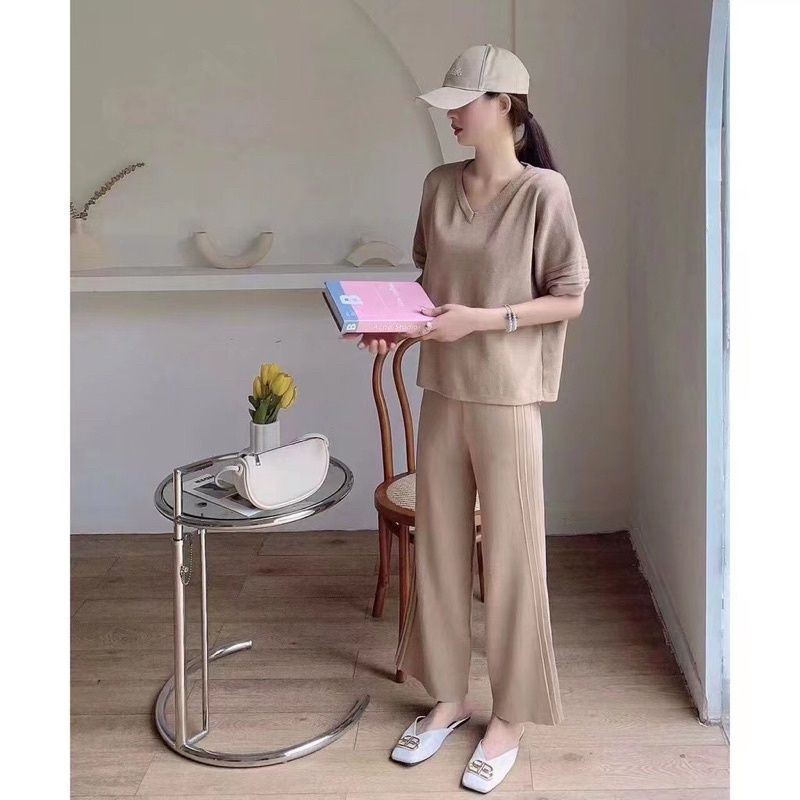 5607 Trendy V Neck Top Terno Knitted Pants | Shopee Philippines