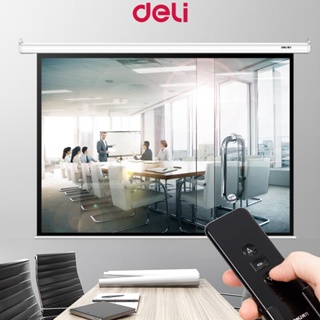 Deli HD Projector Screen 100inch Automatic Remote Control Projector For Office Home 50440-EU