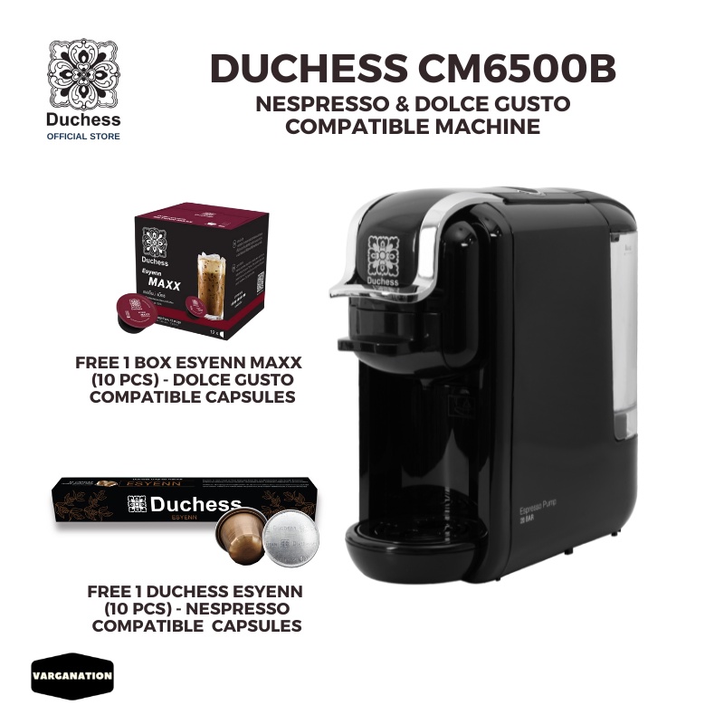 DUCHESS CM6500B 2 IN 1 COFFEE MACHINE WORKS WITH NESPRESSO AND DOLCE GUSTO CAPSULES WITH ADAPTOR