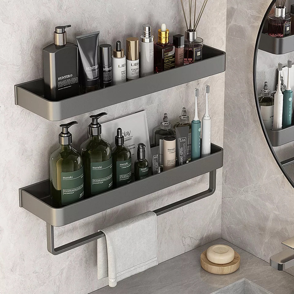 Luxury PunchFree Bathroom Towel Rack Holder Corner Shelf Toilet Cr