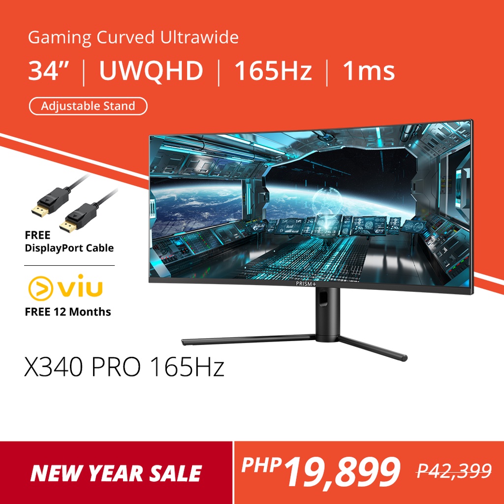 PRISM+ X340 PRO 34" 165Hz 1ms Curved Ultrawide WQHD [3440 x 1440] Adaptive Sync Gaming Monitor
