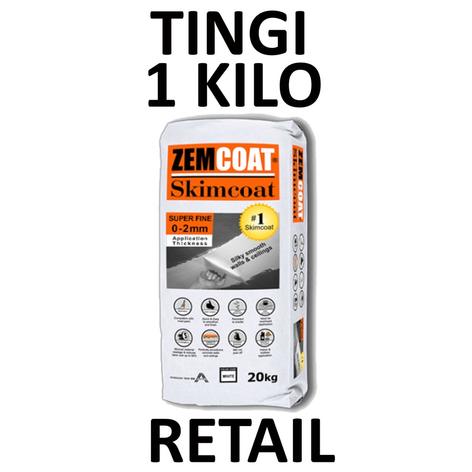 ORIGINAL ABC ZEMCOAT SKIMCOAT WHITE COLOR ( TINGI 1 KILO ) SKIM COAT