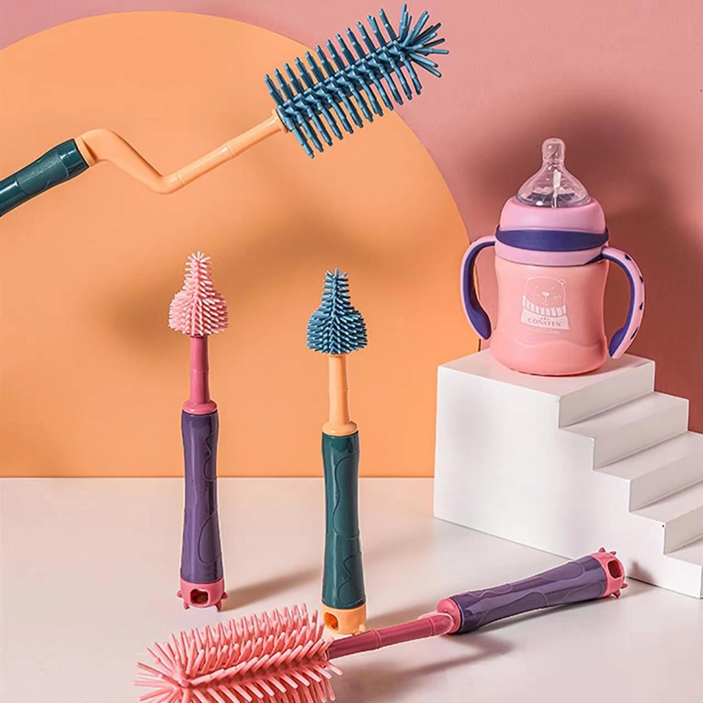 3pcs Baby Bottle Cleaner Brushes Silicone 360 Degree Rotation Long