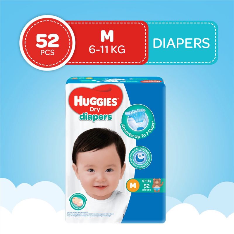 Huggies Dry Diapers Medium 52 Tape Shopee Philippines