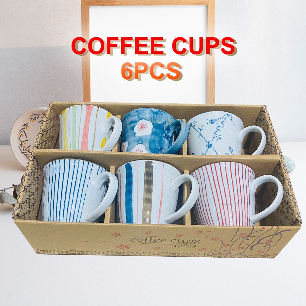 Hawaii Set of 6pcs Ceramic Japanese Style Coffee Cups, Small Coffee/Tea