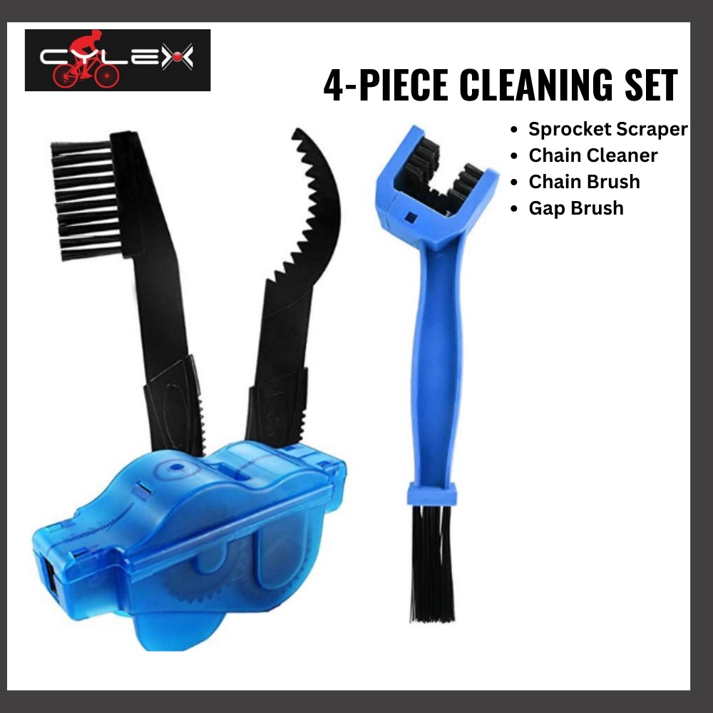 Cyclex 4Pcs Bicycle Chain Cleaner Brushes & Cleaning Tool Set Bike