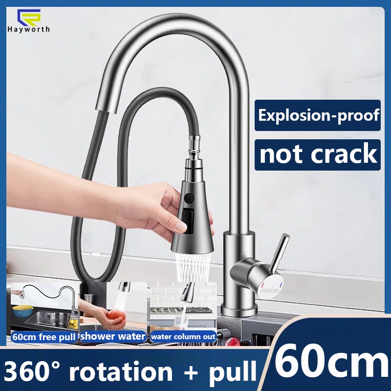 Pull Out Kitchen Faucet SUS304 with Sprayer Sink Rotating Faucet Sink 360 Degrees Stainless