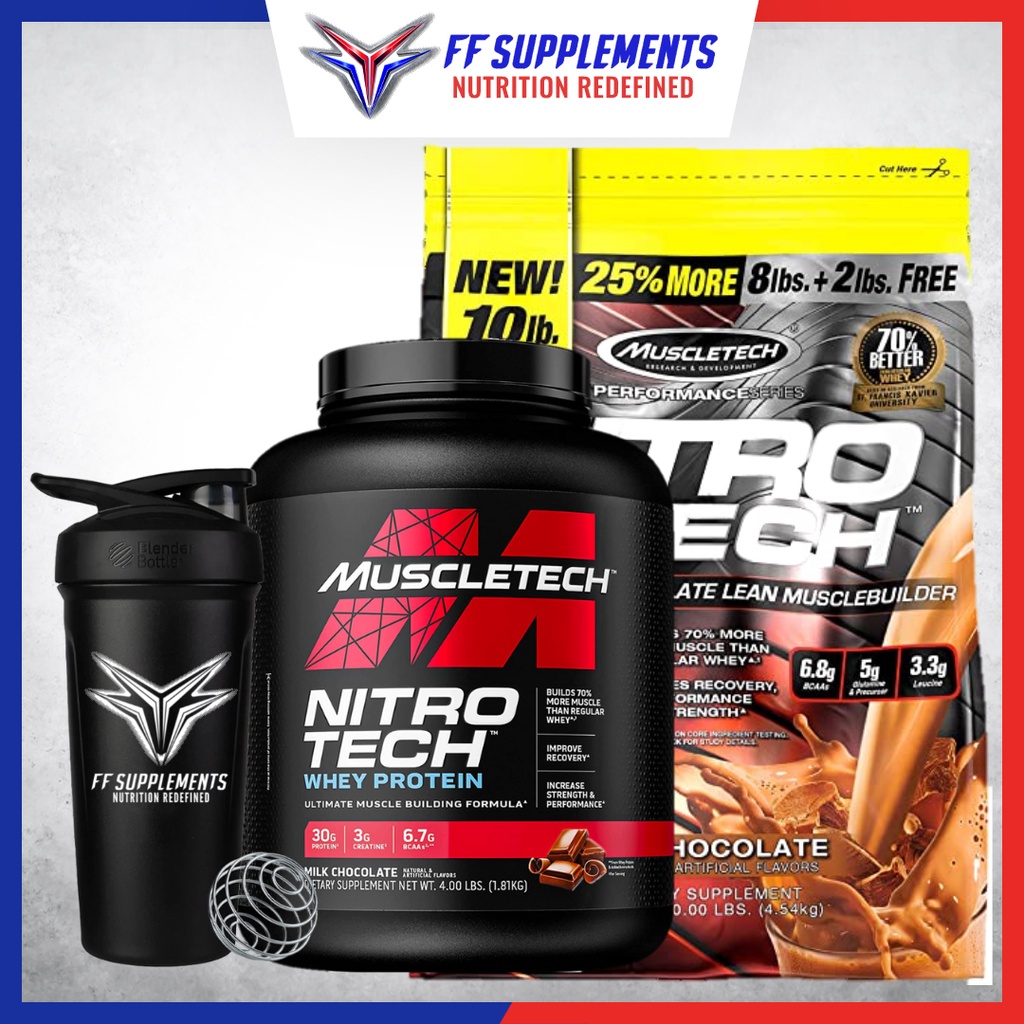 Muscletech Nitrotech Nitro Tech Whey Protein 4lbs And 10lbs Nitro Tech With Ff Shaker Shopee