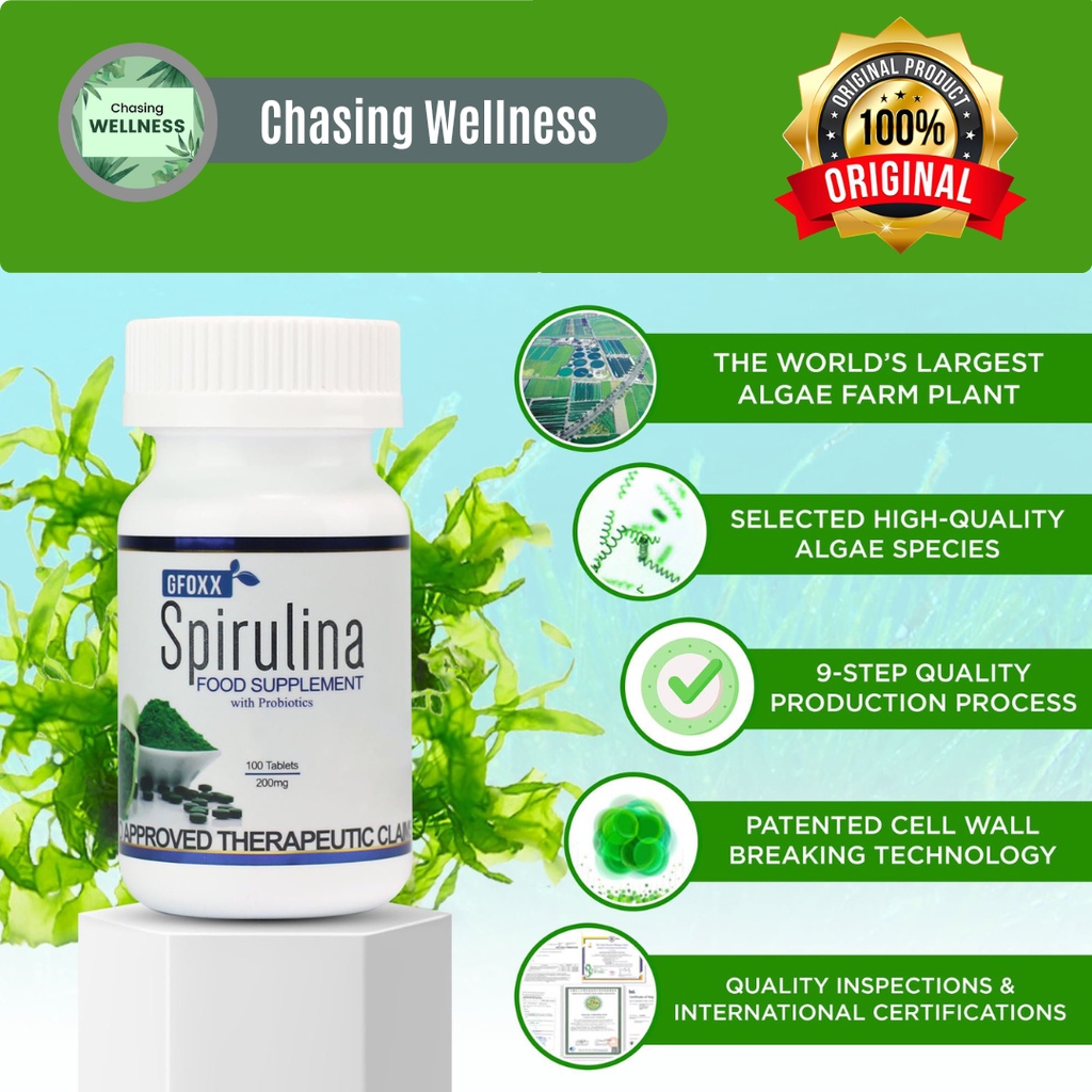 BEST SELLER GFOXX SPIRULINA + PROBIOTICS FOOD SUPPLEMENT (100 Tablets