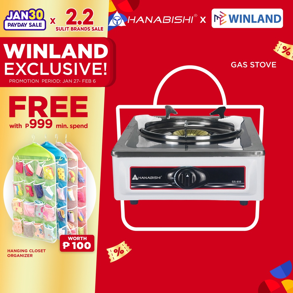 HANABISHI by Winland Single Burner Gas Stove,Stainless Top,Double Jet