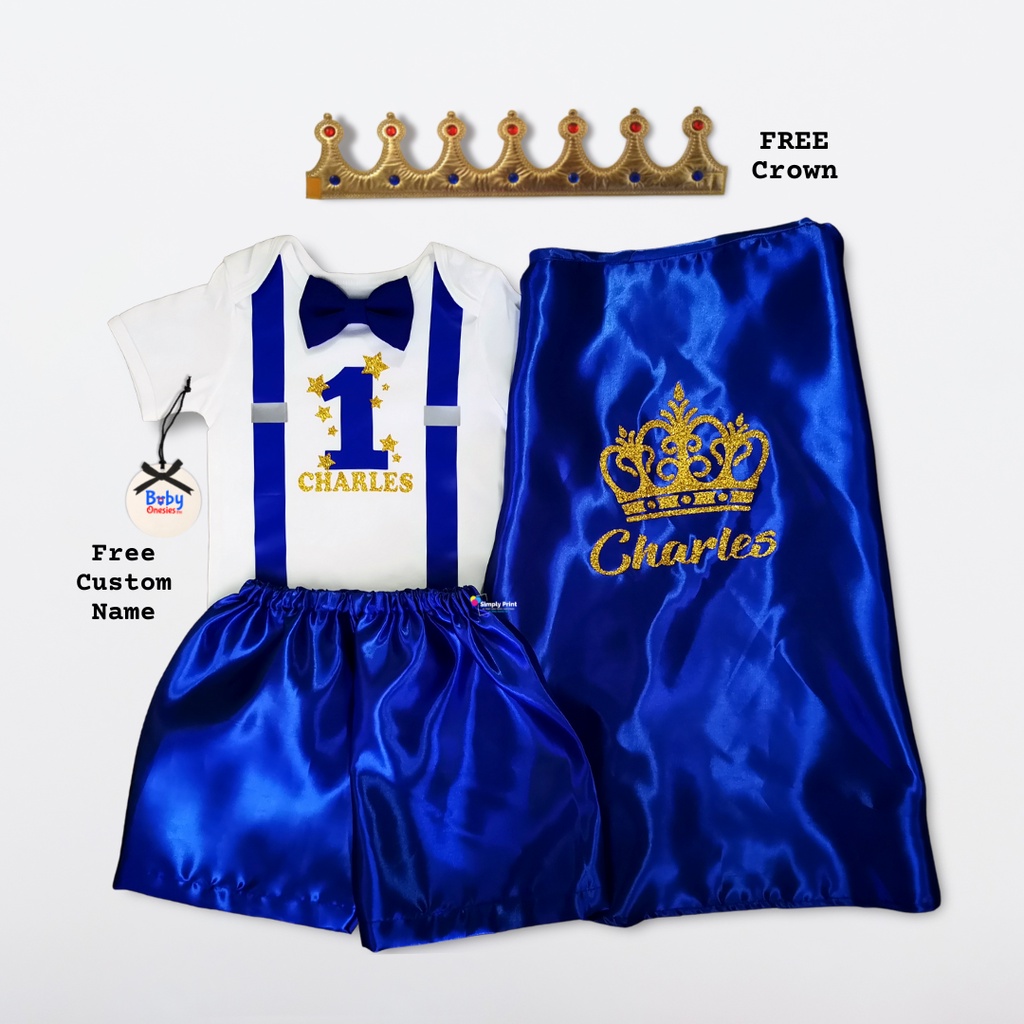 Prince Birthday Costume Set Free Crown Name Bow Cape Shorts Baby Boy