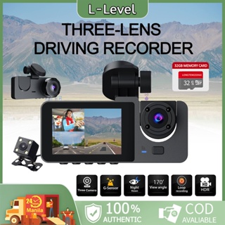 1296P Dash cam For Car Front And Rear Night Vision 3Lens Car Dash Camera Support Dual Loop Recording
