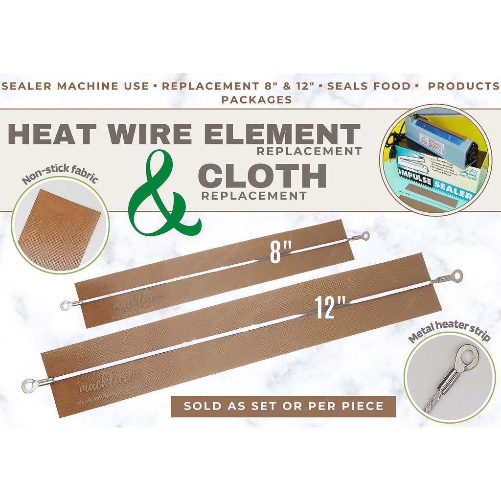 12" & 8" Set of Sealer NonStick Cloth and Filament Heating Element