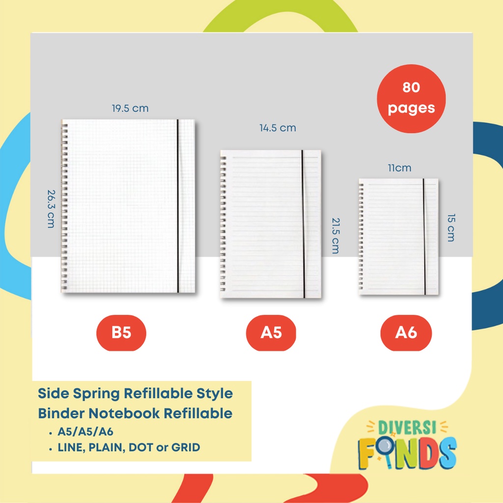 Clear Cover Style Side Spring Notebook 80 SHEETS Size A5 B5 A6 
