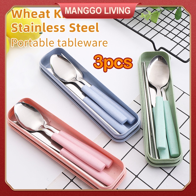 3 in 1 Chopsticks Spoon And Fork Set With Case Metal Cutlery Set 304 Stainless Spoon Fork Set