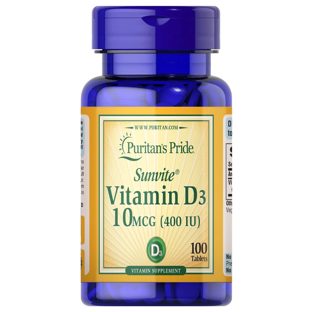 Puritan's Pride Sunvite Vitamin D3 10mcg (400IU) (100 tablets) Shopee