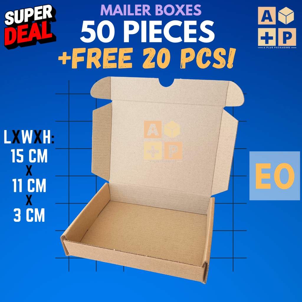 (50pcs + Free 20pcs) E0 Mailer Boxes (LWH15x11x3cm) Corrugated