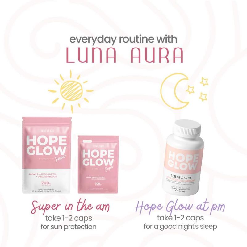 Authentic Luna Aura Hope Glow Advanced Super Minis Super Biggie Glutathione Capsule With