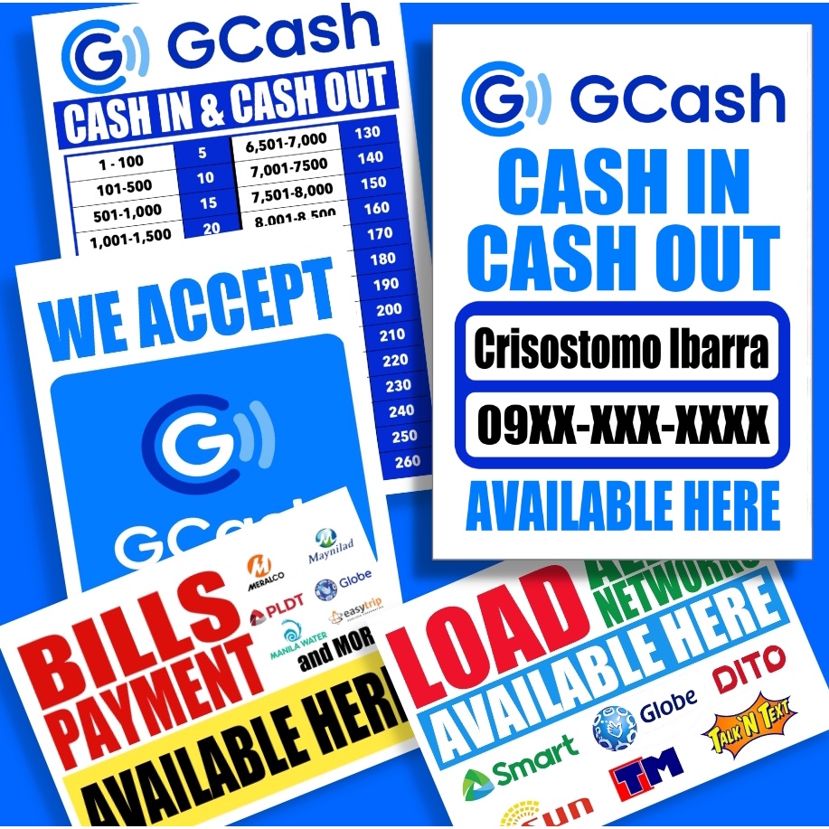 GCASH Rates | Gcash Name Number | Load Bills Payment Laminated ...