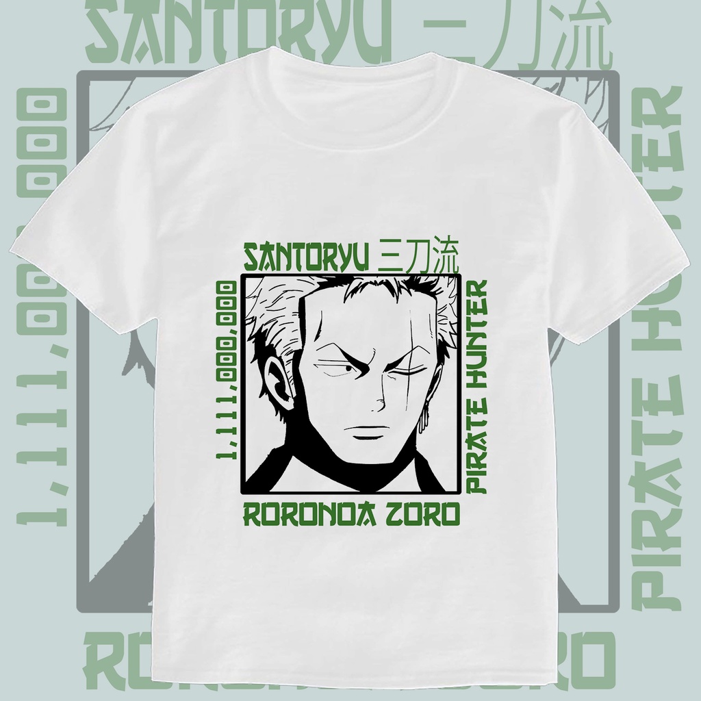 [044]One Piece Straw Hat Pirates Roronoa Zoro Front Design Anime/Manga White TShirt Shopee