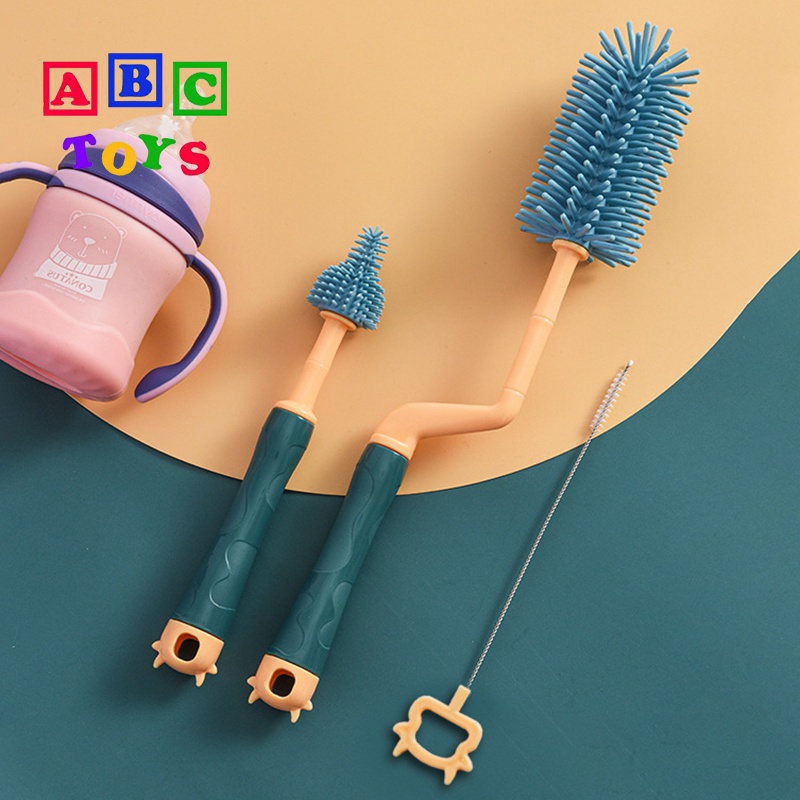 360 Degree Silicone Baby Bottle Brush 3 in 1 Straw Brush Pacifier Brush