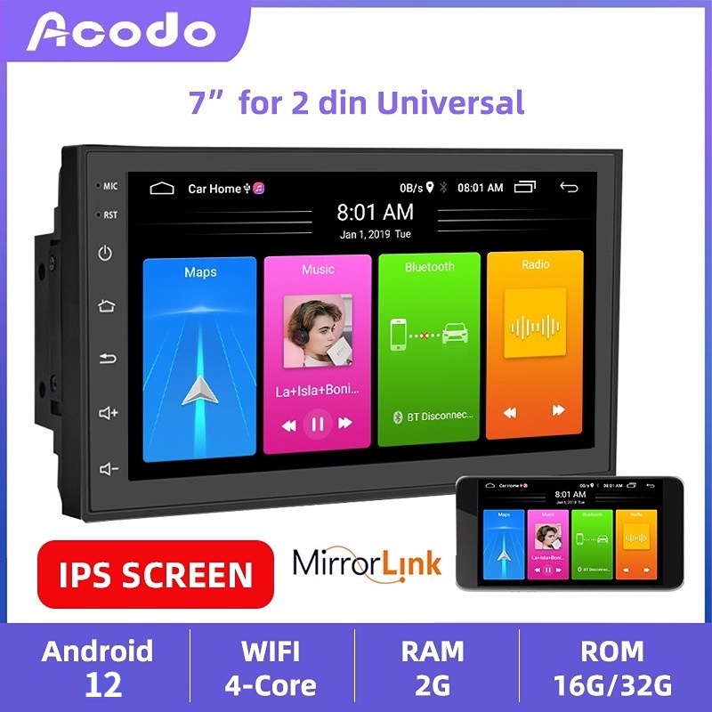 7" Car Radio Player Android 12 Navigation 2+16GB 2+32G GPS Touch Screen
