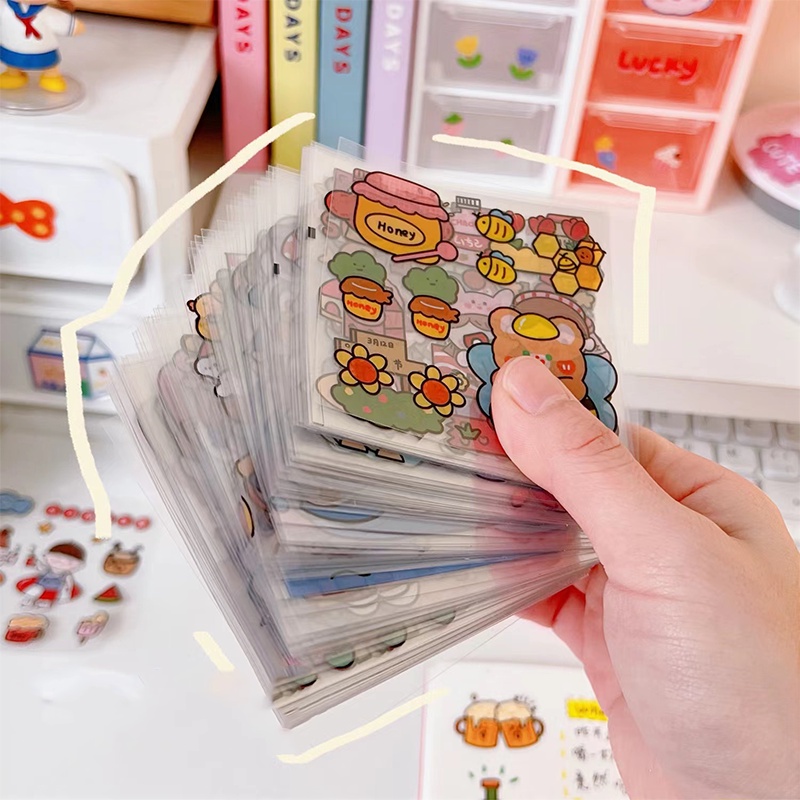 20 Sheets Cartoon Transparent Waterproof PET Stickers Student Lovely ...