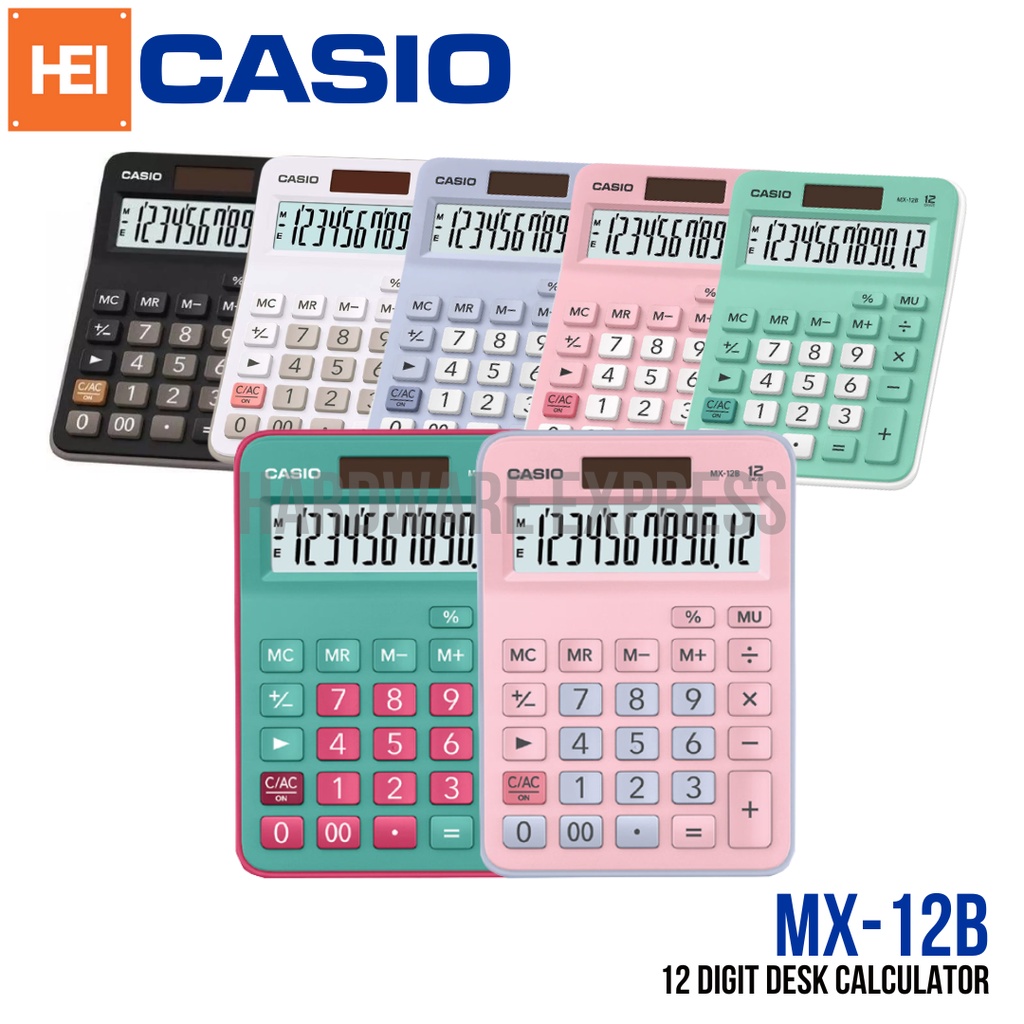 CASIO MX-12B Mini Desk Type Calculator Black, White, Pink, Light Blue ...