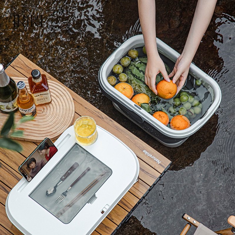 Collapsible Picnic Storage Basket MultiFunction Lid 15L& Food Tray