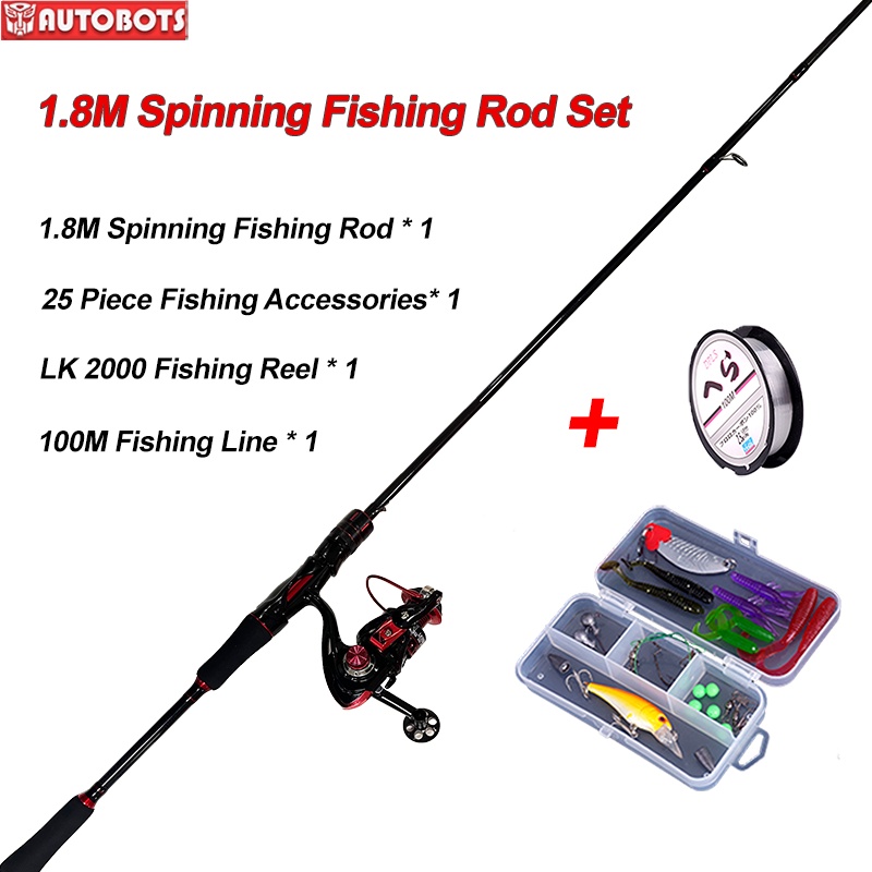 Fishing Rod Set 1.8M Spinning Fishing Rod Fishing Reel Line Lure Combos