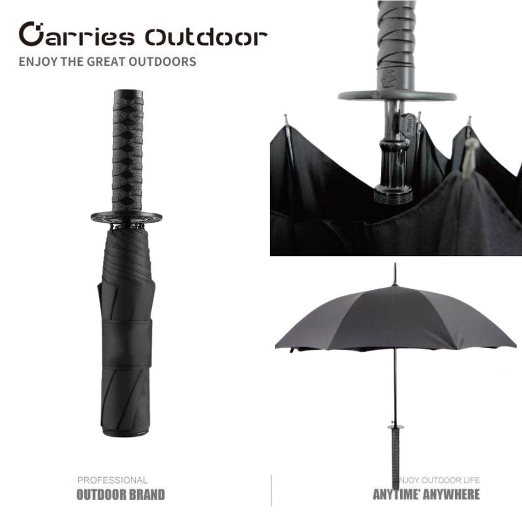Fashion Black Samurai Umbrella Katana Sword Handle Strap Long Umbrella