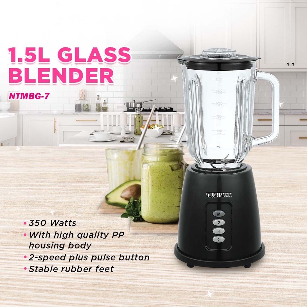 TOUGH MAMA by Winland 1.5L Multispeed black dome body Glass Blender w