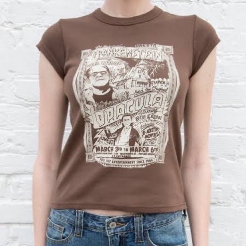 Brandy Melville Brown Hailie Frankenstein Crop Top Shirt Shopee