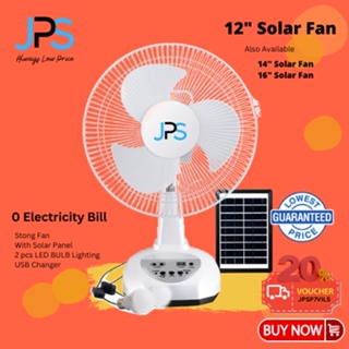 JPS Solar electric fan with charger and 2 bulbs direct 220v solar panel charging fan emergency light
