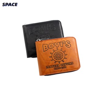 Space. Bovi's Brown Random Design Leather Men's Bifold Wallet with Large Zipper Security ````W-17 #2