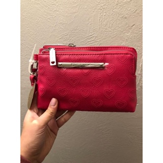 Betsey Johnson Double Zip Wristlet Hot Pink to Red