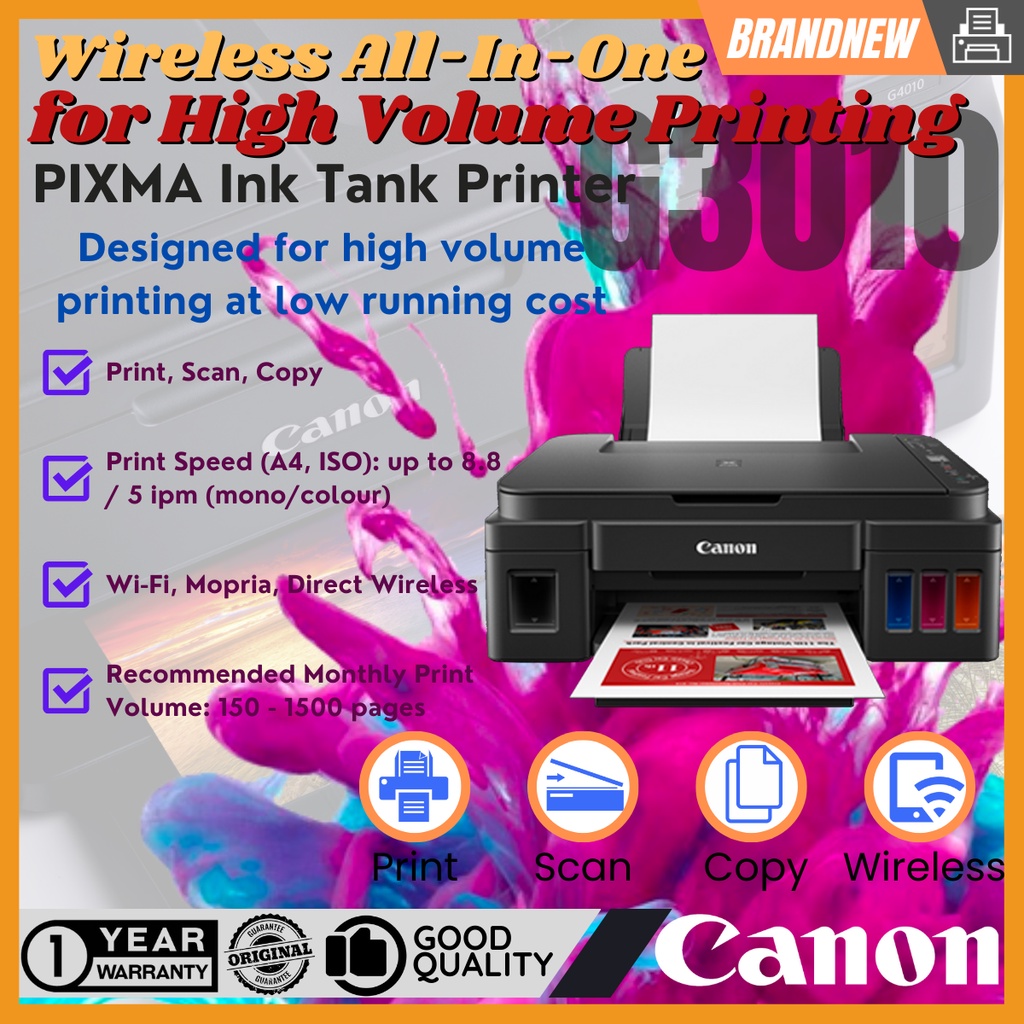 CANON PIXMA G3010 3 in 1 Ink Tank Color Wireless Printer Shopee